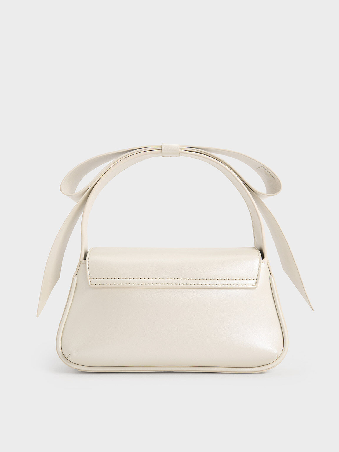 Tas Top-Handle Leather Bow, White, hi-res