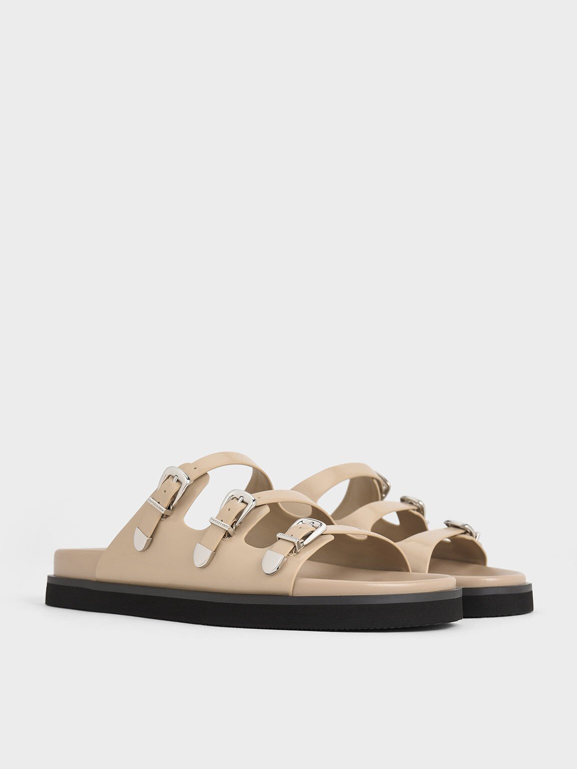 Buckled Triple-Strap Sandals, Sand, hi-res