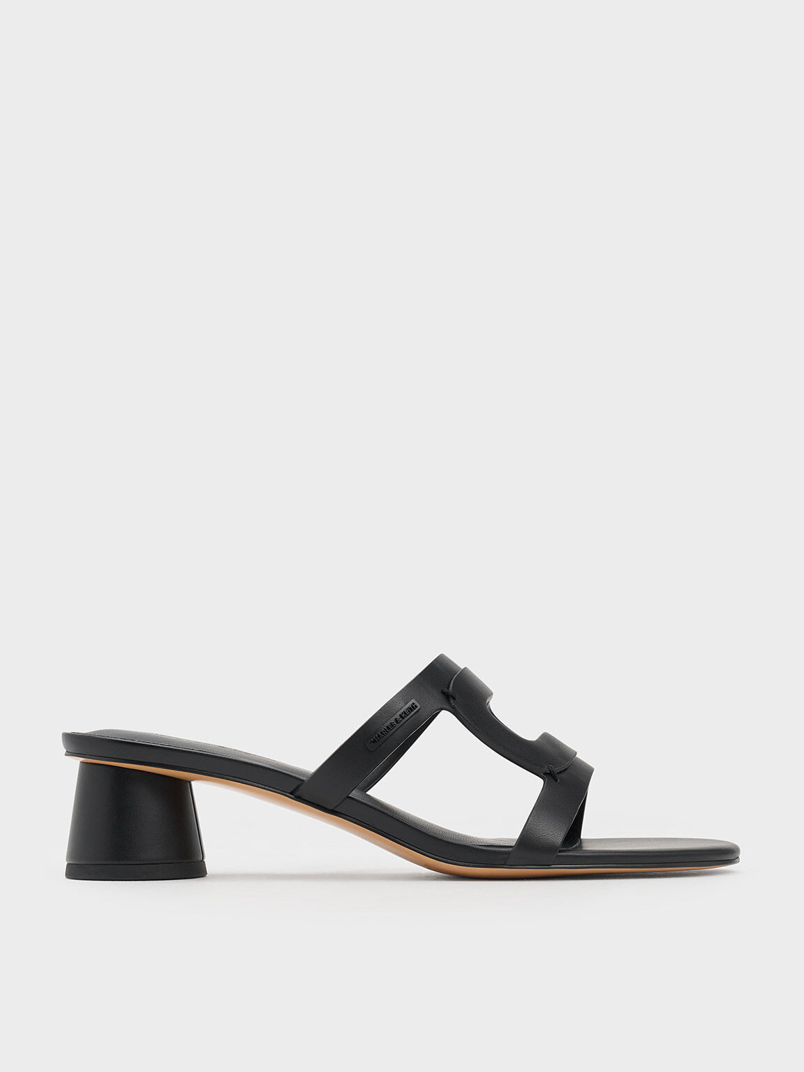 Sepatu Mules Cylinder-Heel Cut-Out, Black, hi-res
