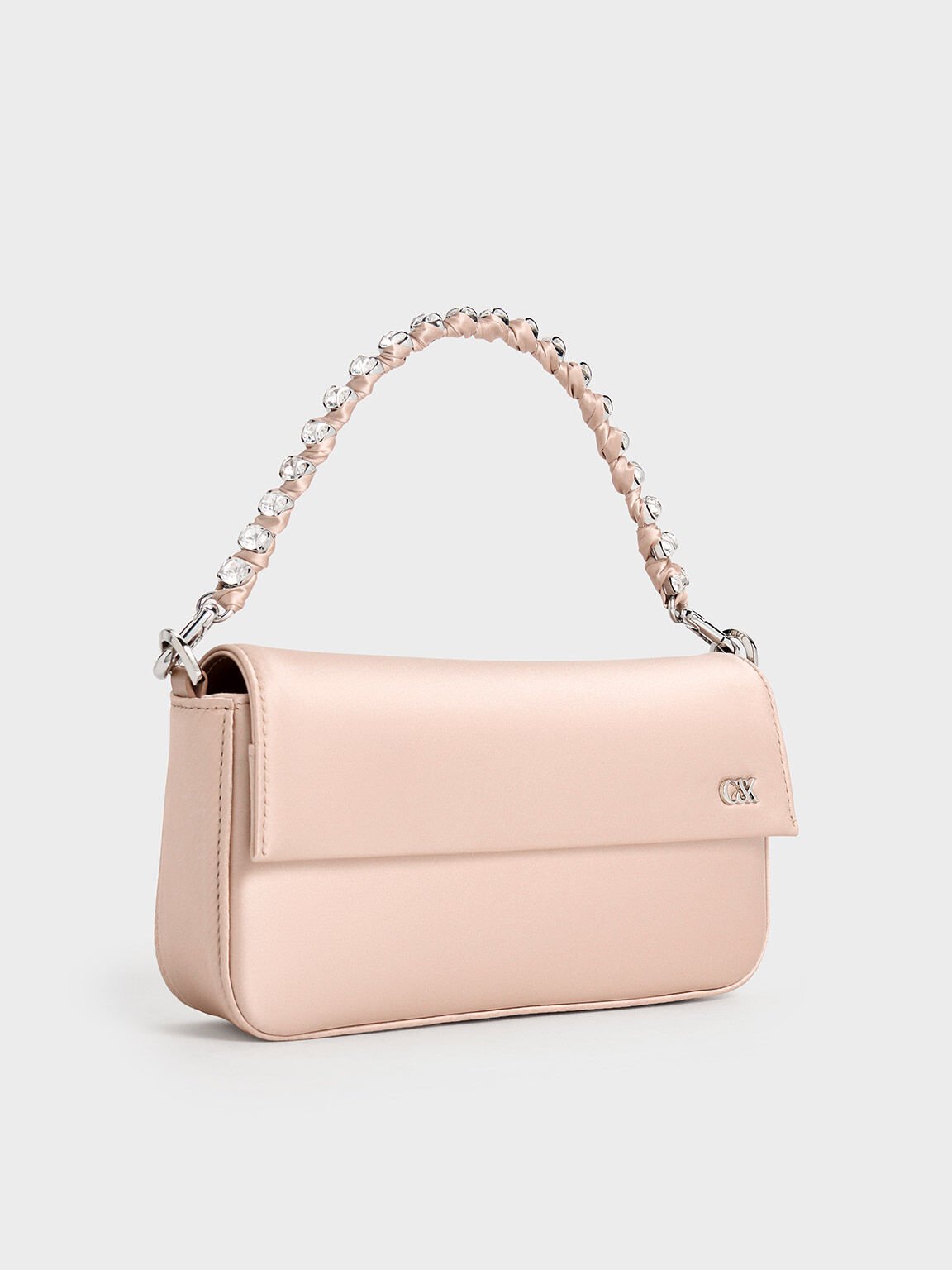 Tas Gem-Strap Front Flap Goldie Satin, Light Pink, hi-res