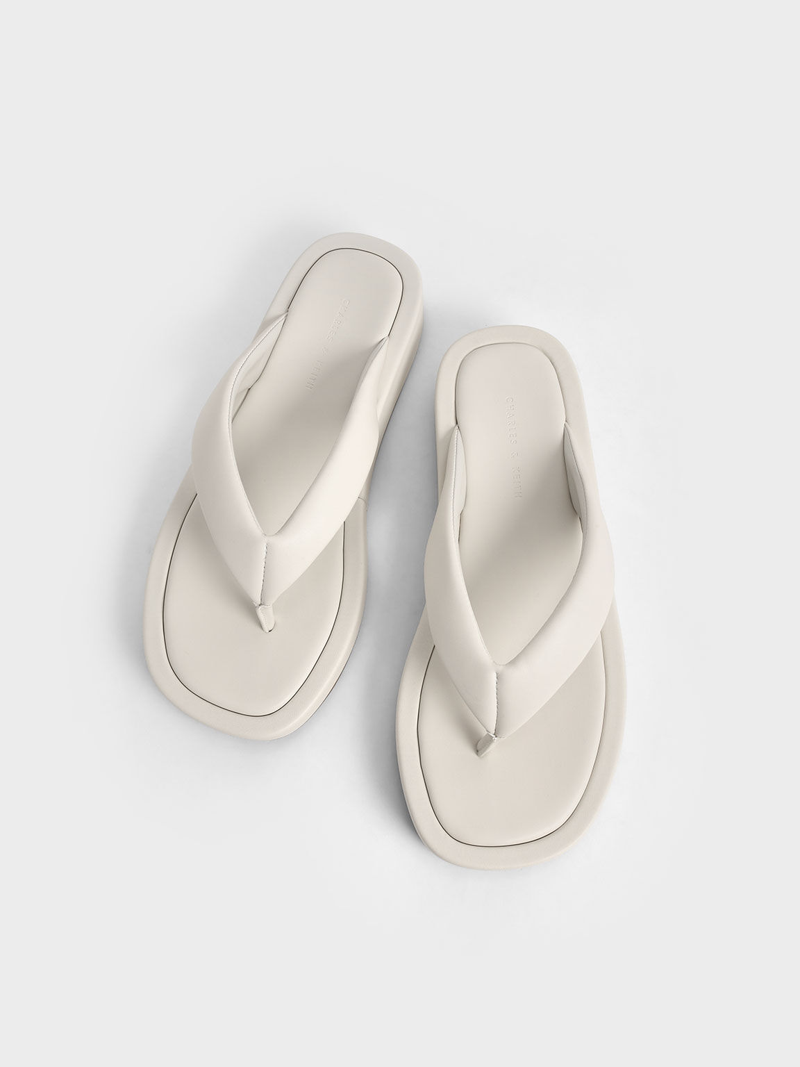 Chalk Padded Platform Thong Sandals - CHARLES & KEITH ID