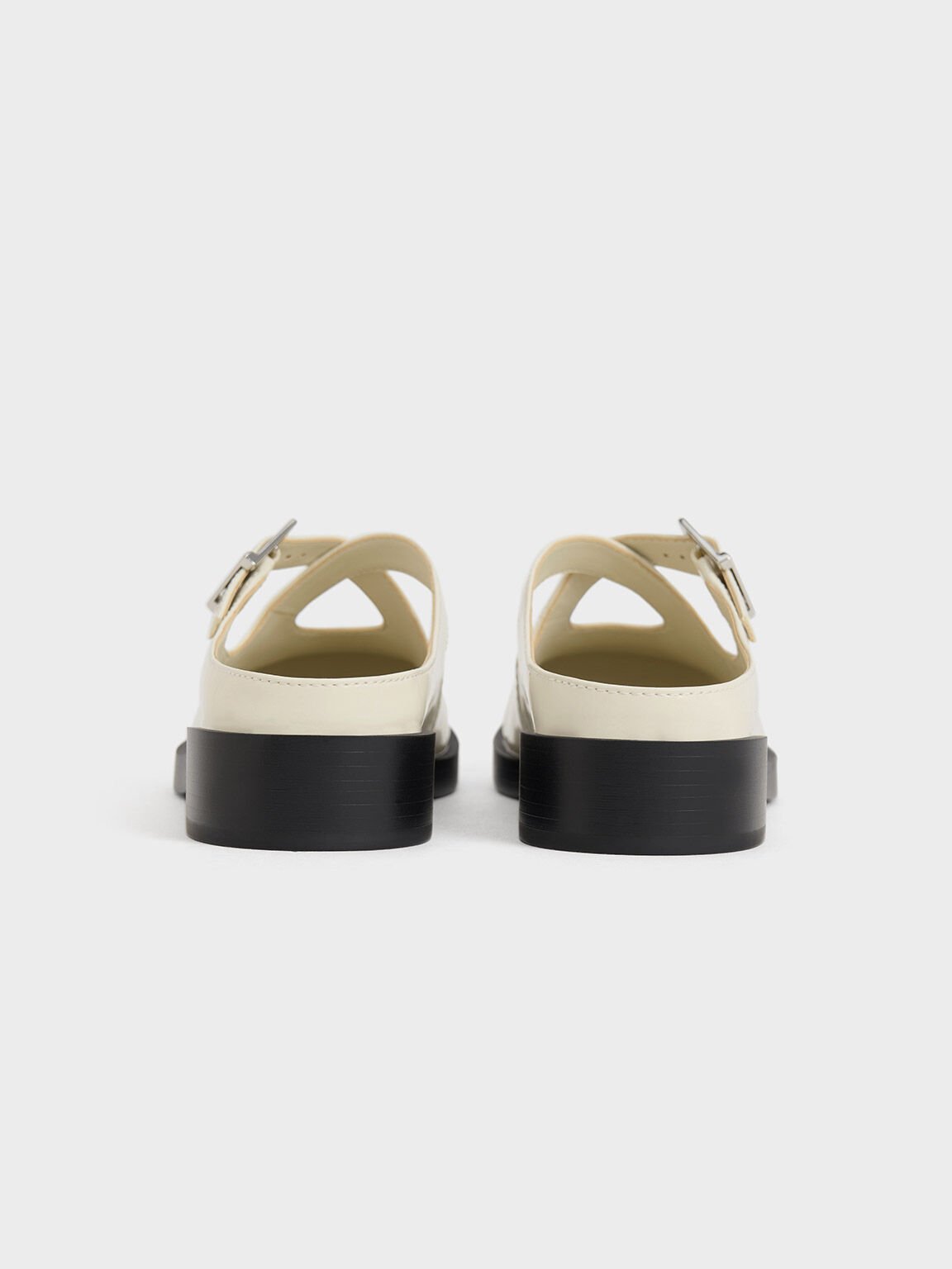 Sandal Flats Slip-On Crossover-Strap Buckled, Chalk, hi-res