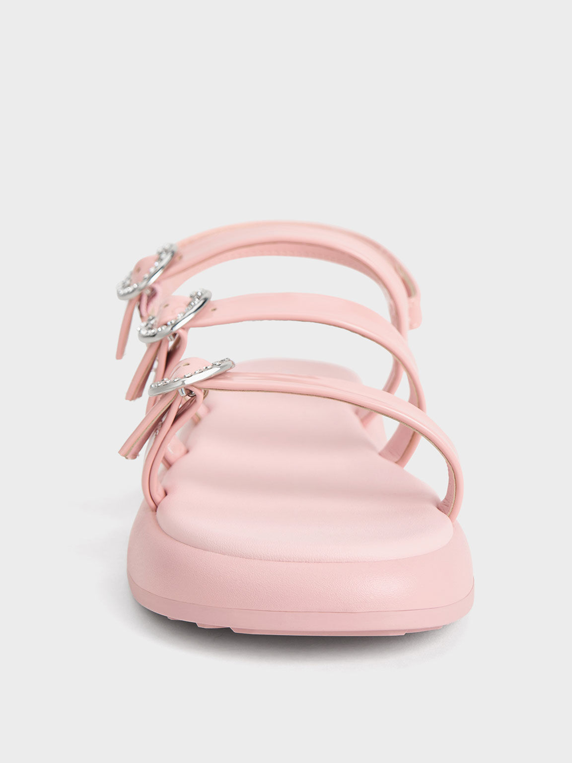 Sandal Strappy Girls' Heart-Embellished Patent, Pink, hi-res