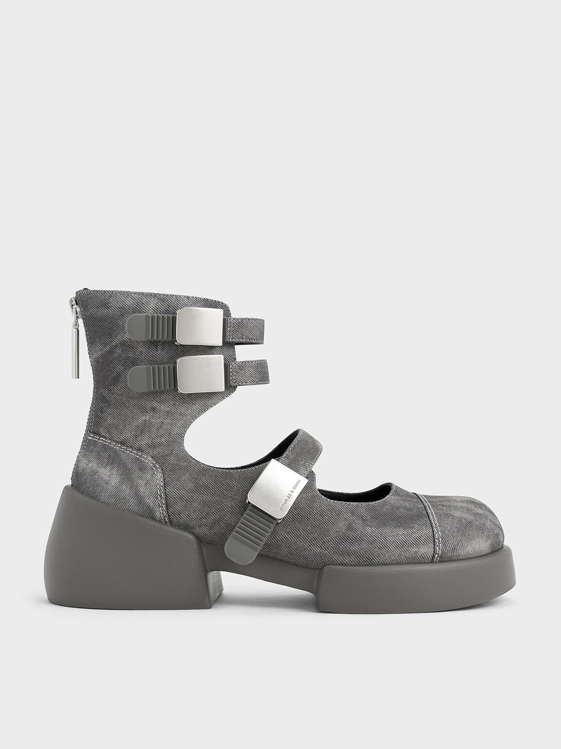 Sepatu Boots Mary Jane Ankle-Strap Robbie Denim, Dark Grey, hi-res