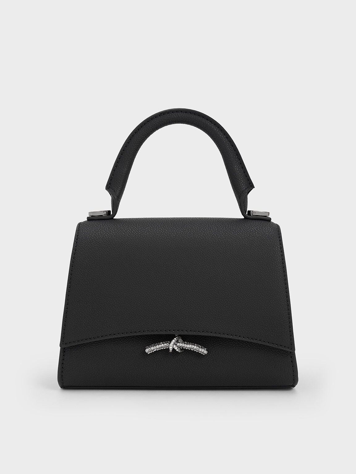 Tas Top Handle Push-Lock Metallic Huxley, Noir, hi-res