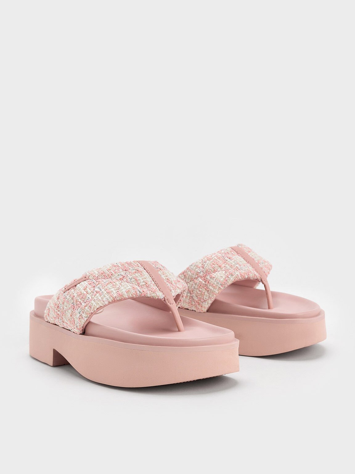 Sandal Thong Platform V-Strap Tweed, Light Pink, hi-res