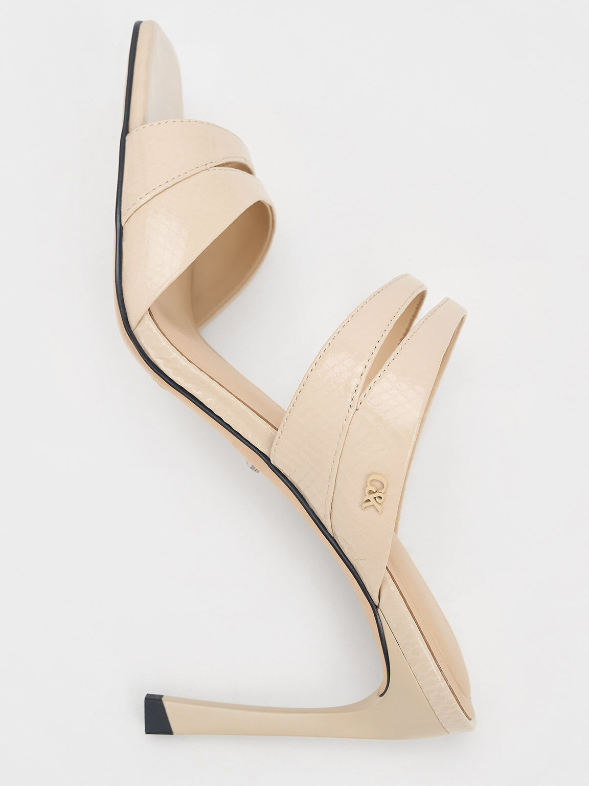 Sepatu Heeled Mules Double-Strap Leather Crinkle-Effect, Animal Print Sand, hi-res