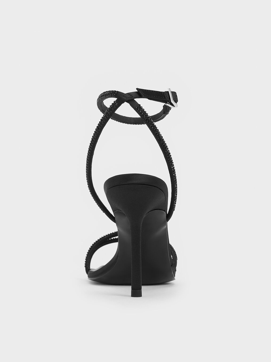 Sandal Stiletto-Heel Satin Crystal-Embellished, Black Textured, hi-res