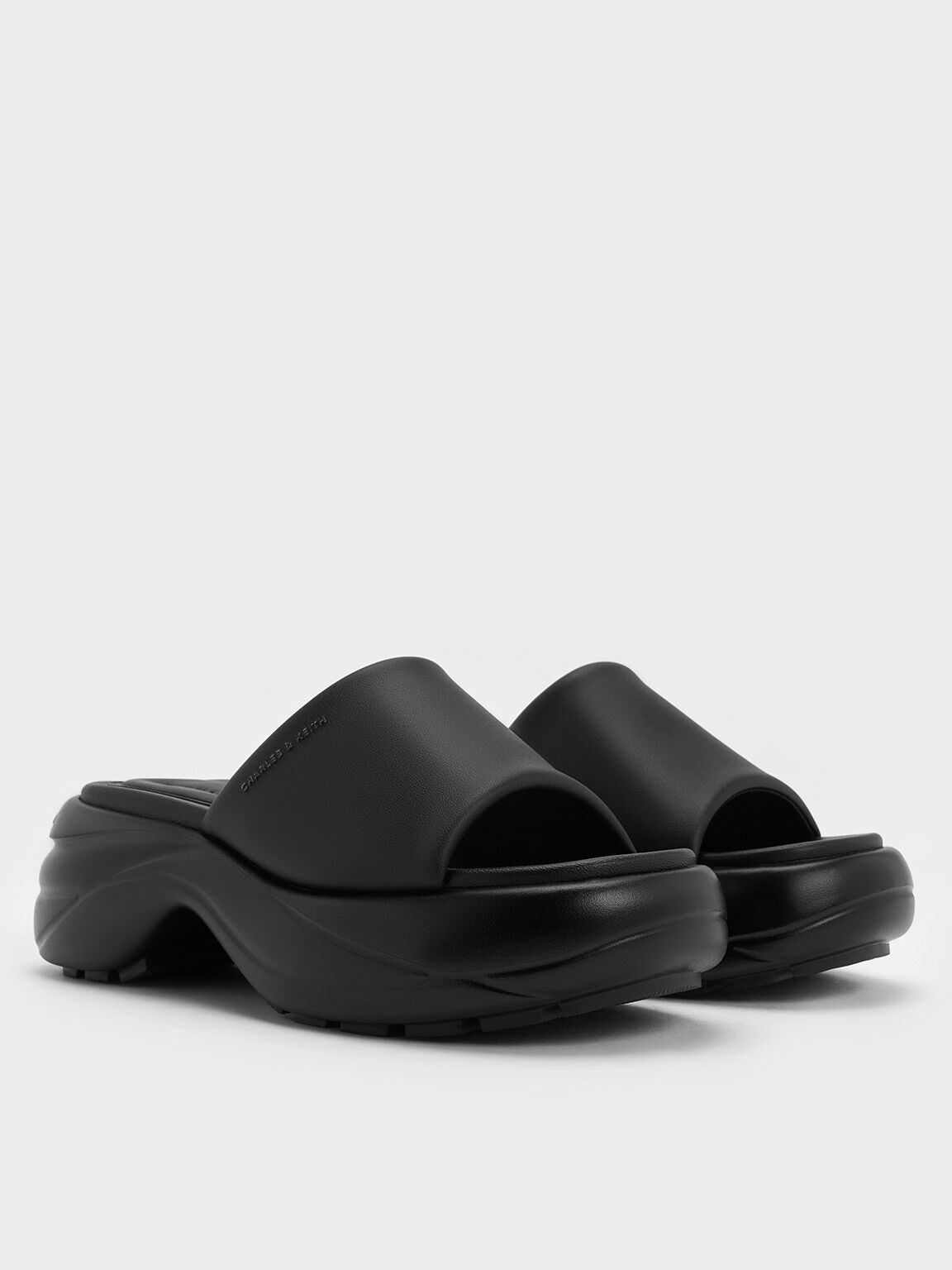 Sandal Sports Curved Platform Wide-Strap, Black, hi-res