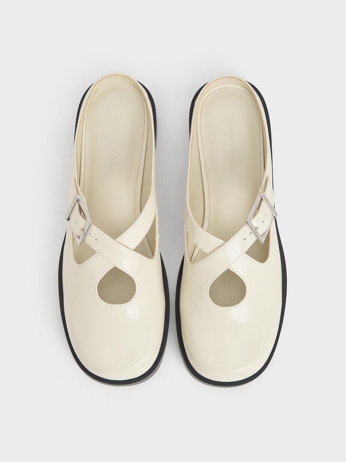 Sandal Flats Slip-On Crossover-Strap Buckled, Chalk, hi-res