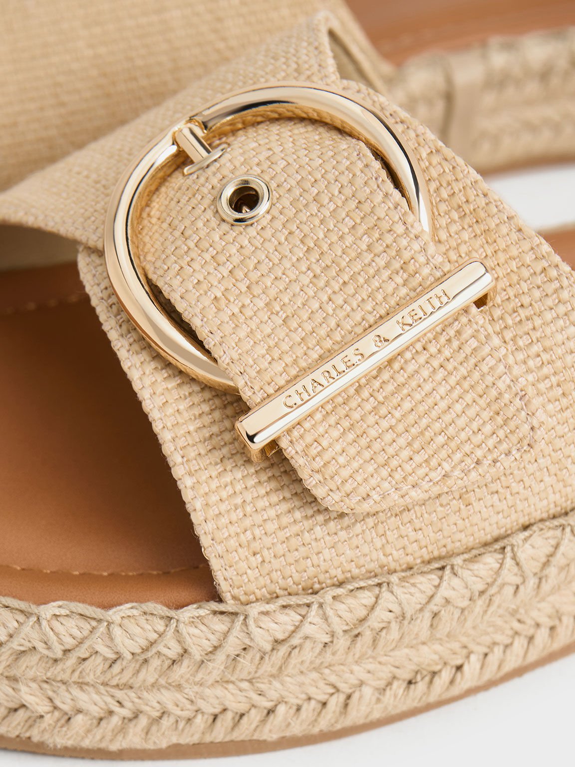 Sandal Buckled Espadrille Woven, Sand, hi-res