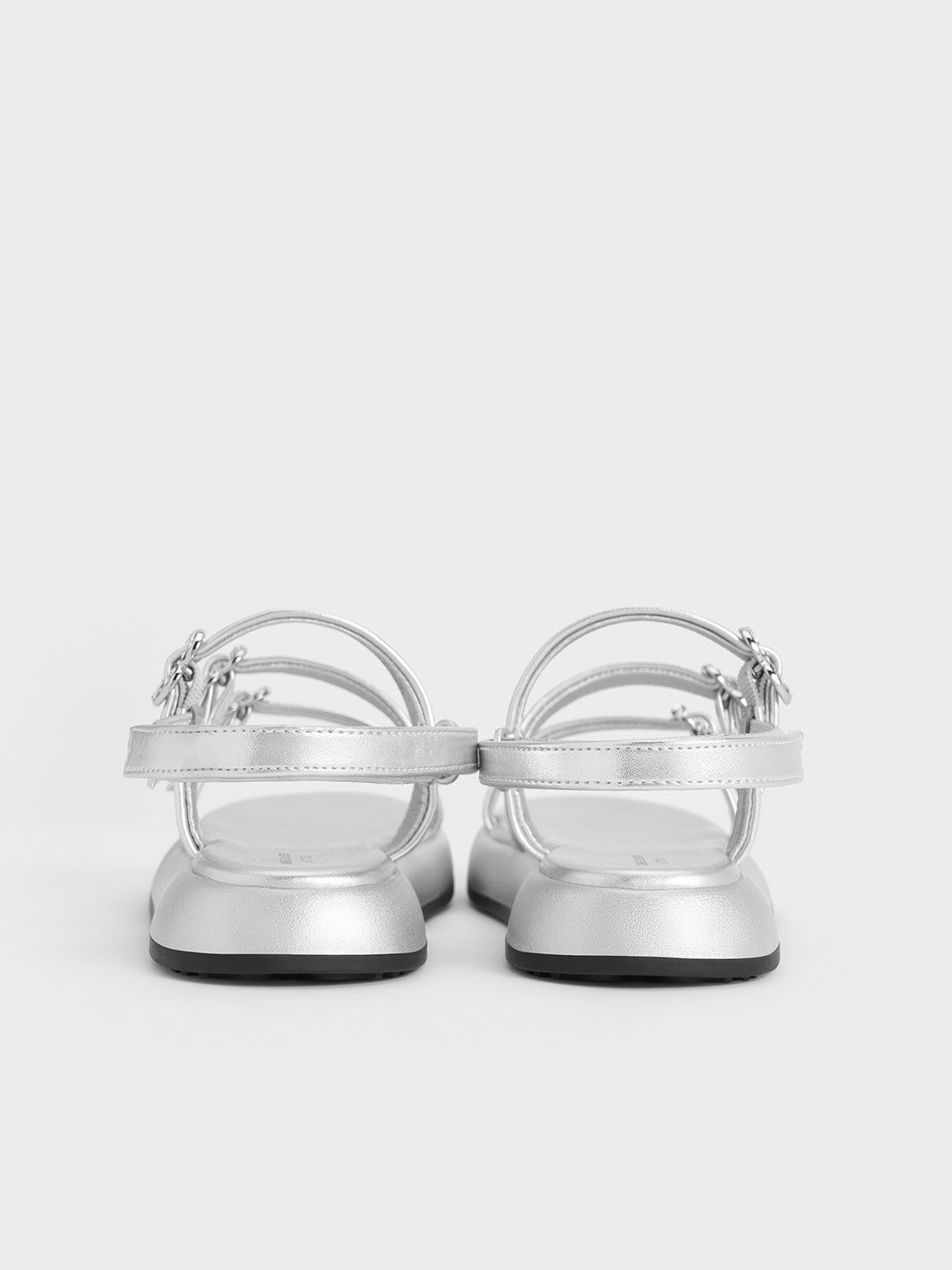 Sandal Strappy Girls' Heart-Embellished Patent, Silver, hi-res