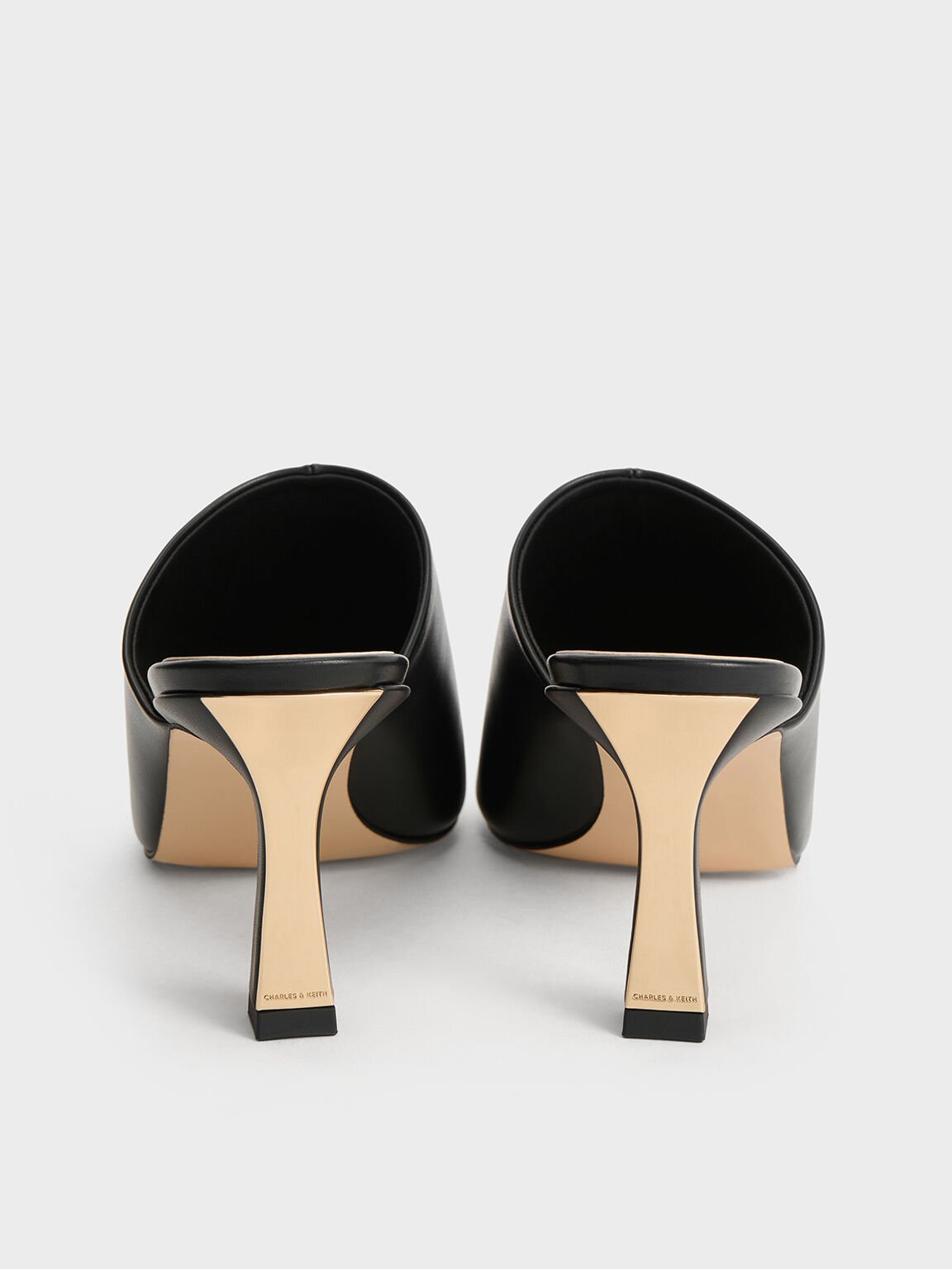 Sepatu Heeled Mules Round-Toe, Black, hi-res