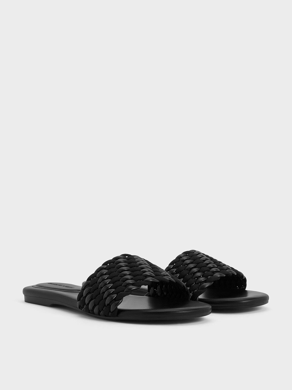 Sandal Slides Open-Toe Woven, Black, hi-res