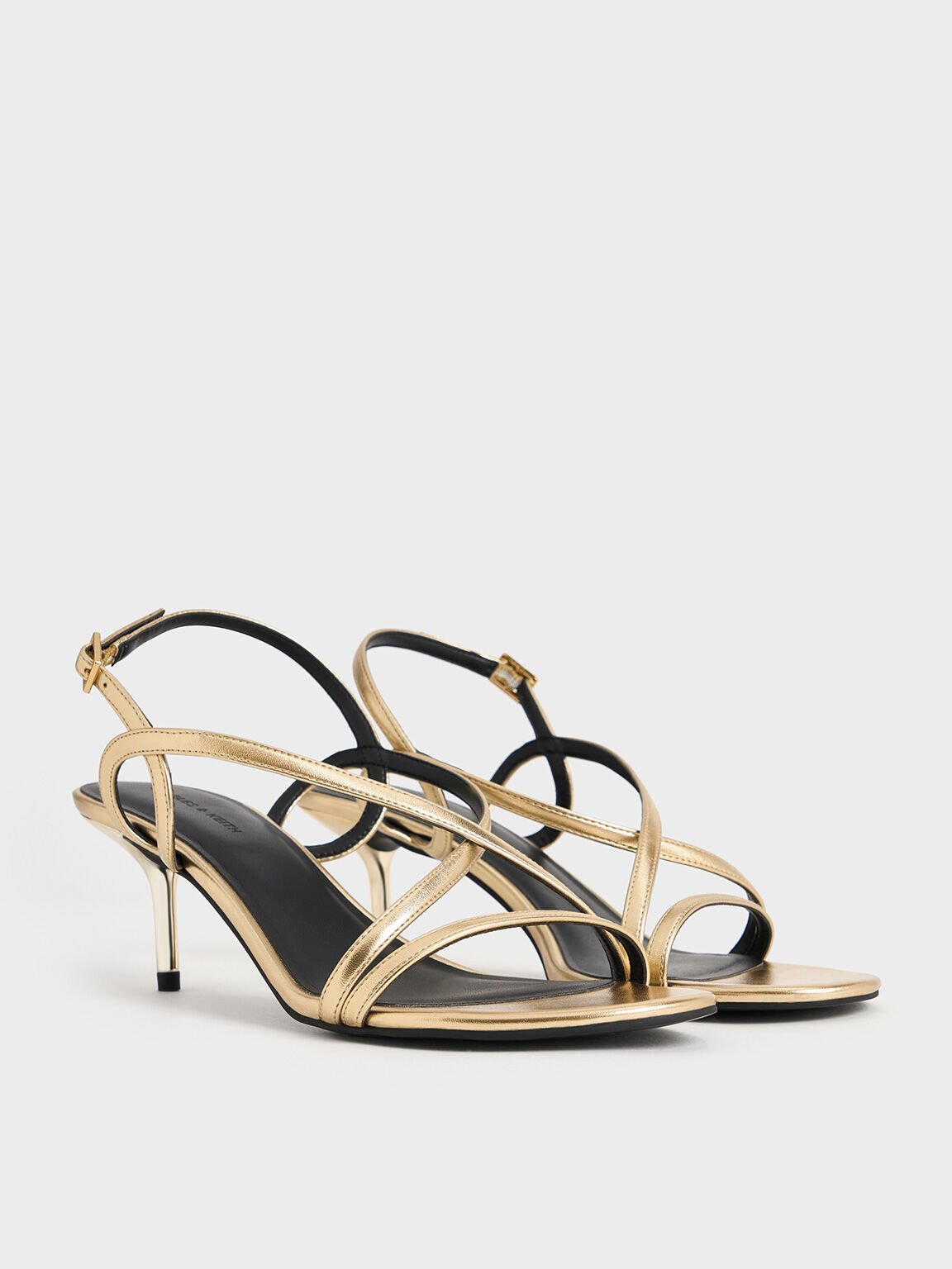 Sandal Slingback Stiletto-Heel Strappy Metallic, Gold, hi-res