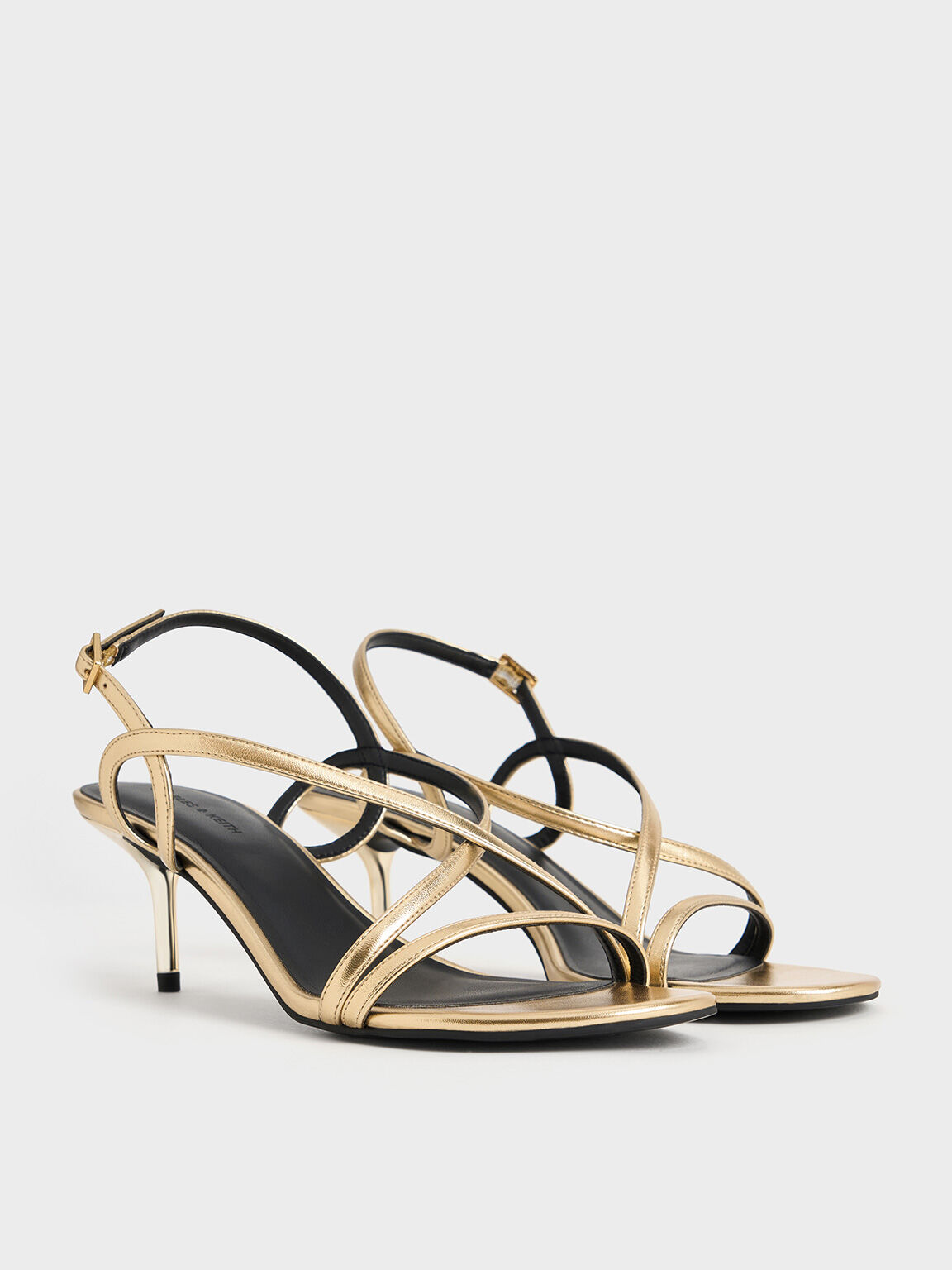 Metallic Strappy Stiletto-Heel Slingback Sandals, Gold, hi-res