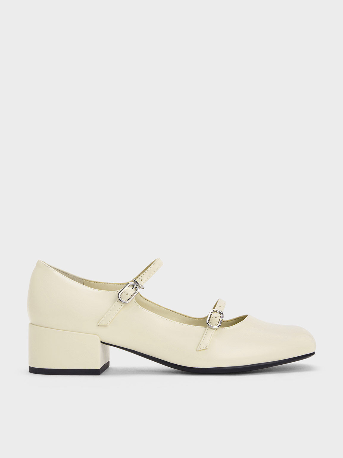 Sepatu Mary Janes Block-Heel Double-Strap, Chalk, hi-res