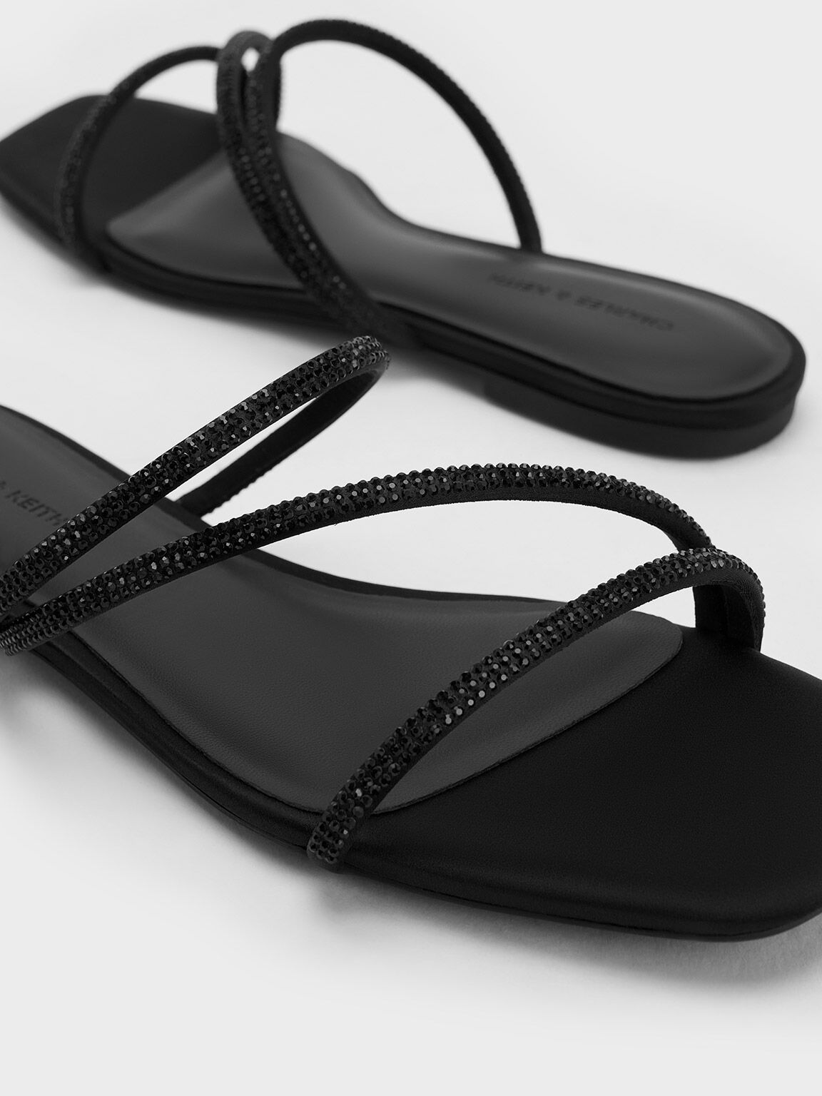 Sandal Strappy Satin Crystal-Embellished, Black Textured, hi-res