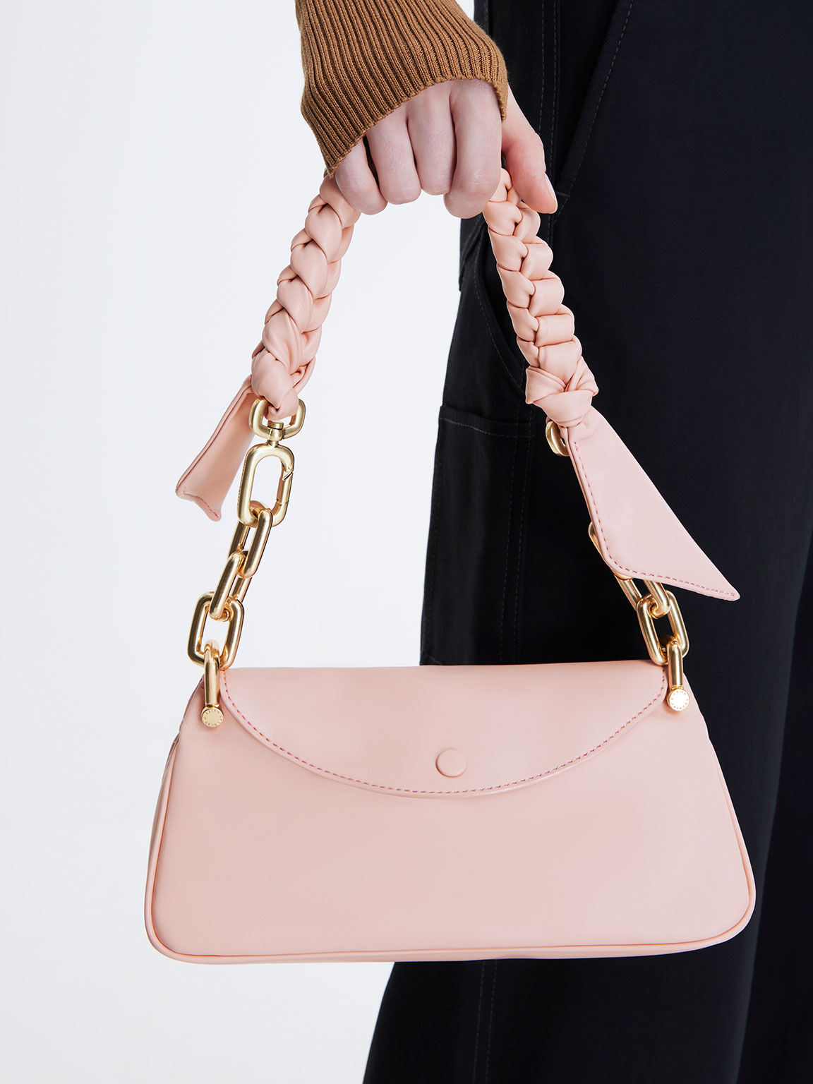 Light Pink Cleona Braided Handle Hobo Bag - CHARLES & KEITH ID