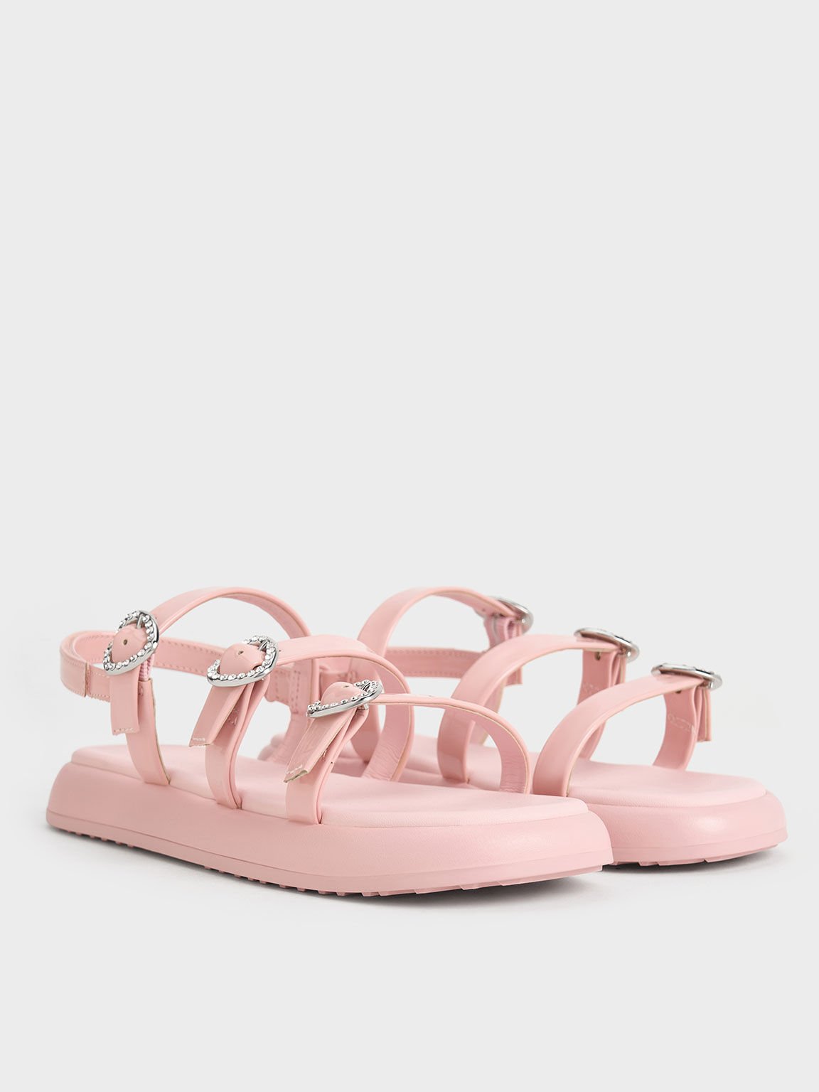 Sandal Strappy Girls' Heart-Embellished Patent, Pink, hi-res