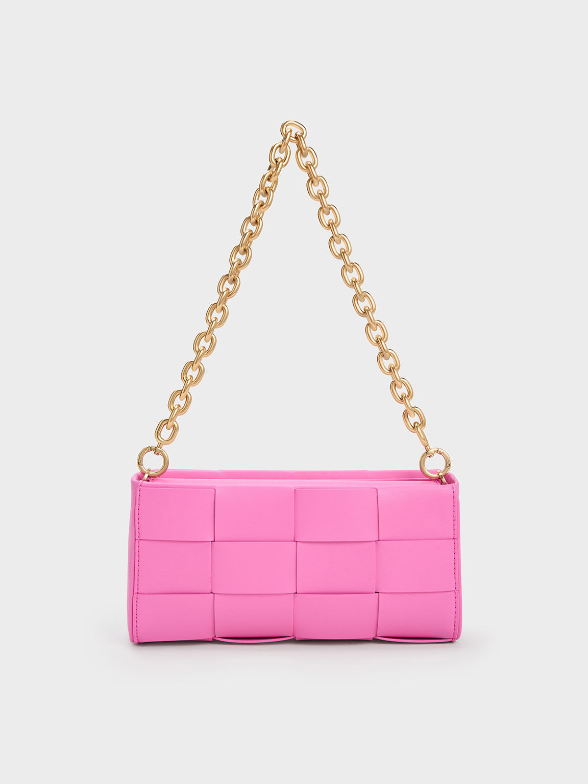 Woven Chain-Handle Bag, Pink, hi-res