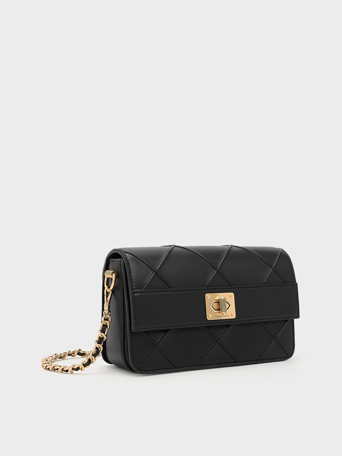 Eleni Quilted Crossbody Bag, Black, hi-res