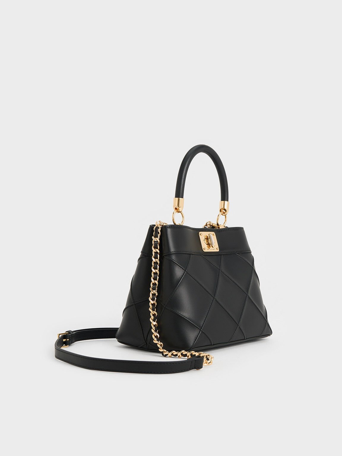 Tas Top Handle Quilted Eleni, Black, hi-res