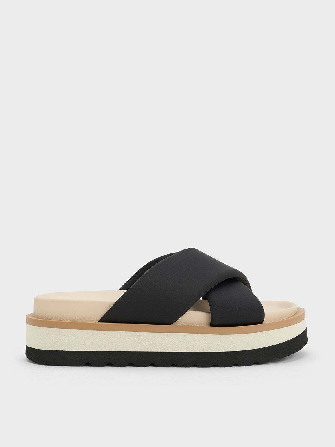 Black Crossover Platform Slide Sandals - CHARLES & KEITH ID