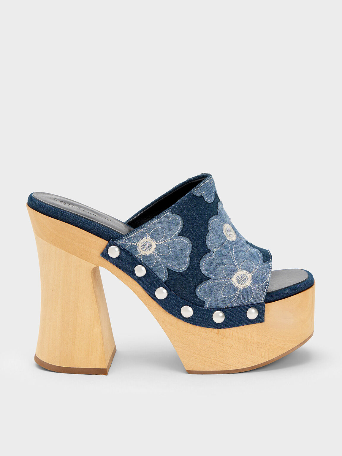 Tabitha Floral Denim Platform Clogs, Blue, hi-res