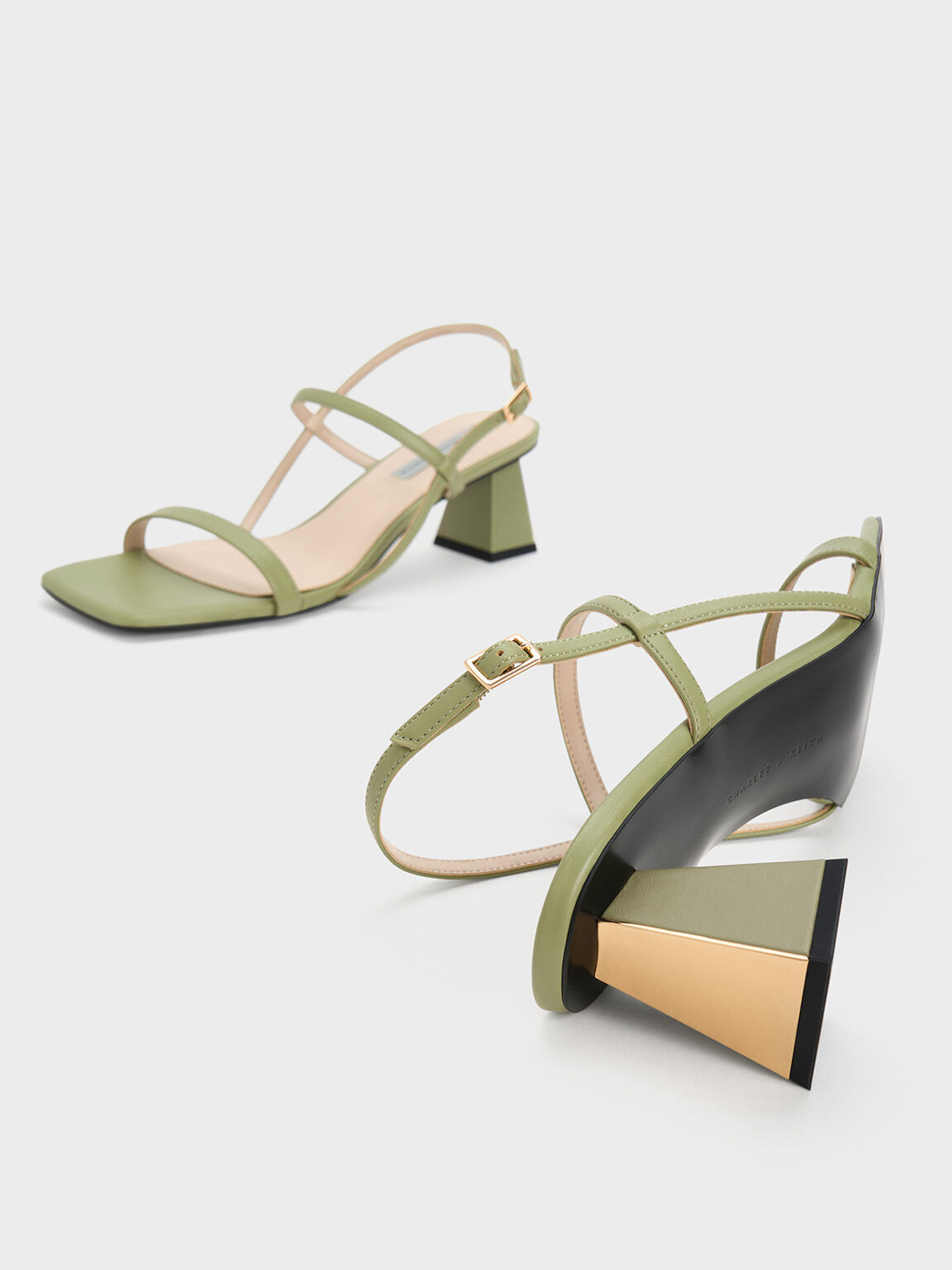 Sage Green Square-Toe Strappy Sandals - CHARLES & KEITH ID