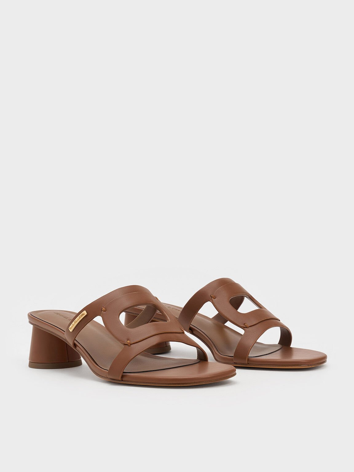 Sepatu Mules Cylinder-Heel Cut-Out, Caramel, hi-res