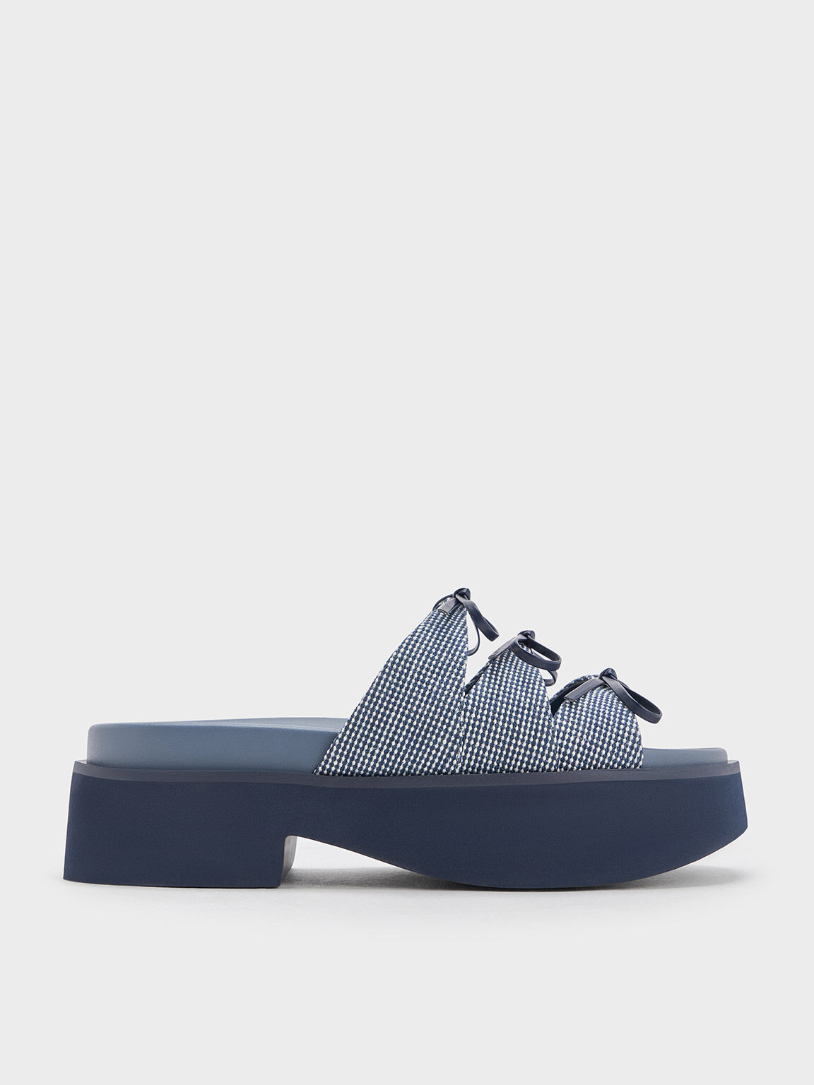 Sandal Platform Triple-Bow Dorri Textured, Blue, hi-res