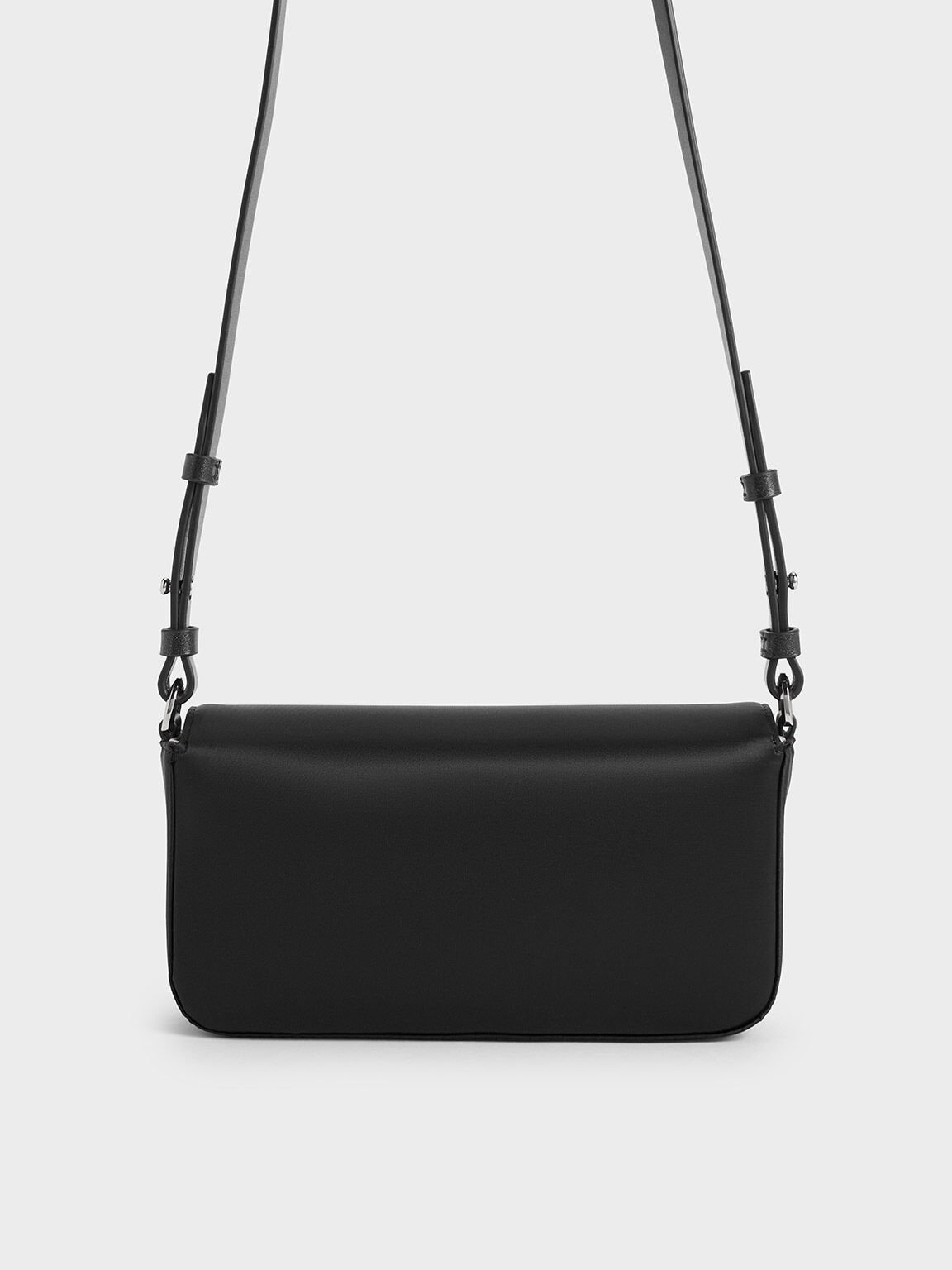 Tas Gem-Strap Front Flap Goldie Satin, Noir, hi-res