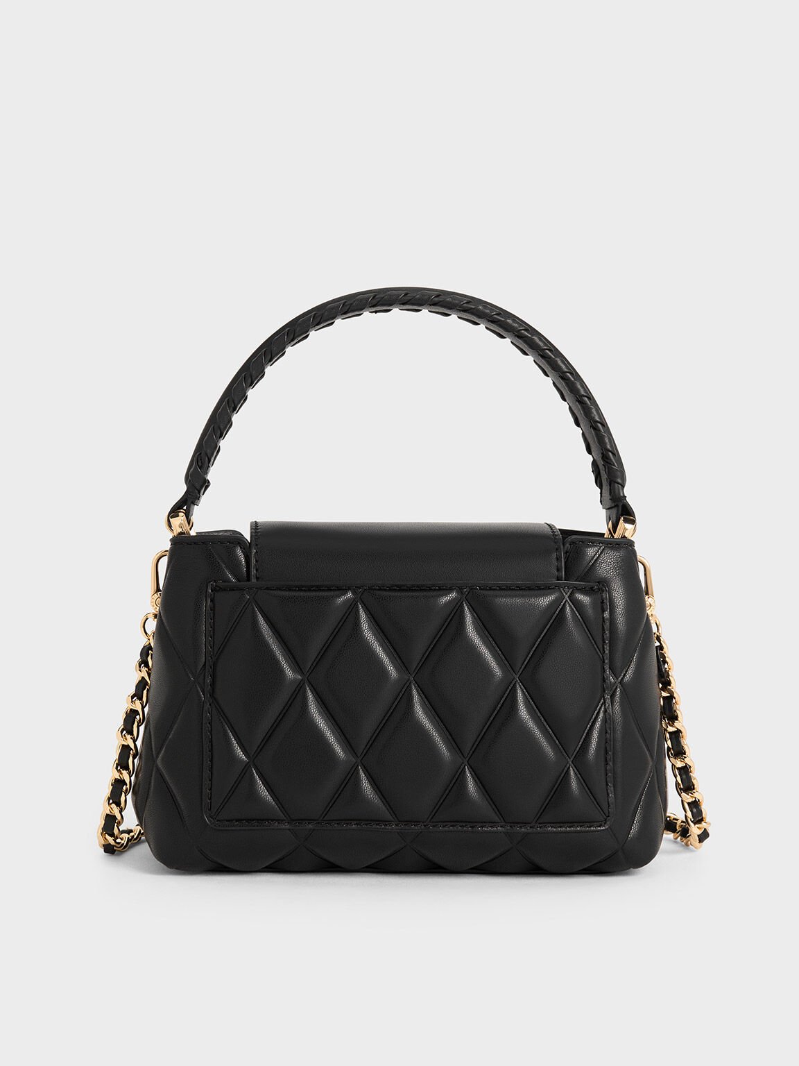 Arwen Quilted Braided-Strap Top Handle Bag, Black, hi-res