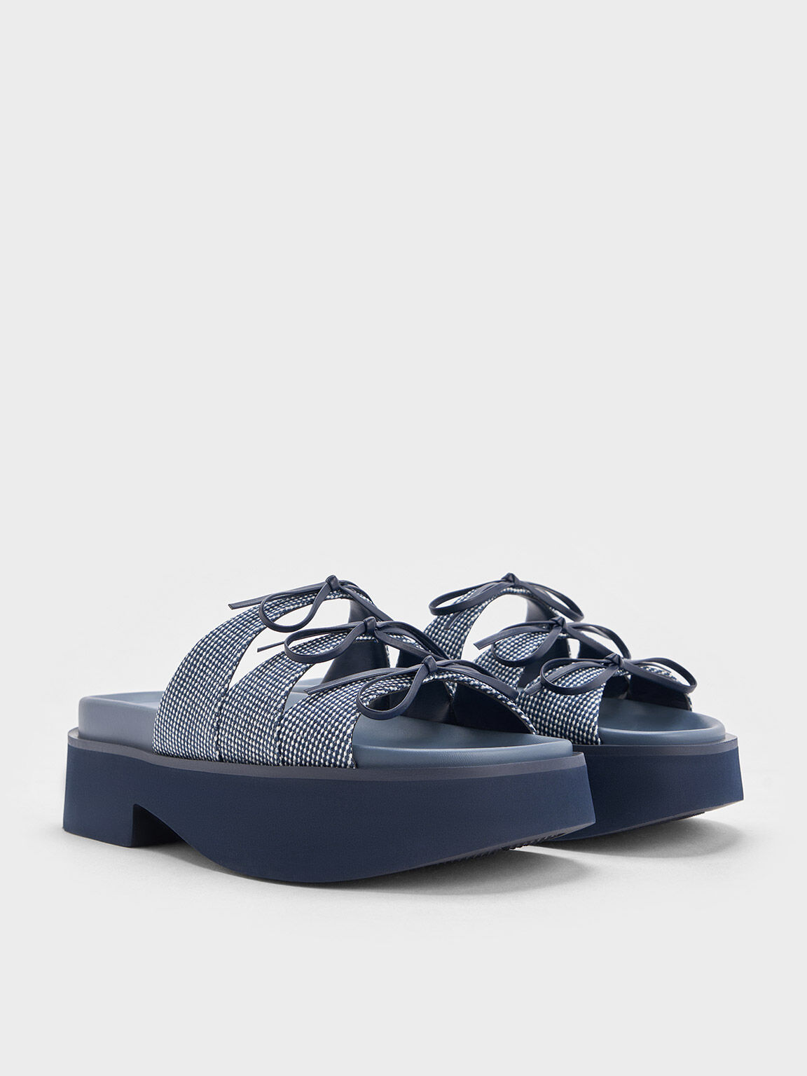 Sandal Platform Triple-Bow Dorri Textured, Blue, hi-res