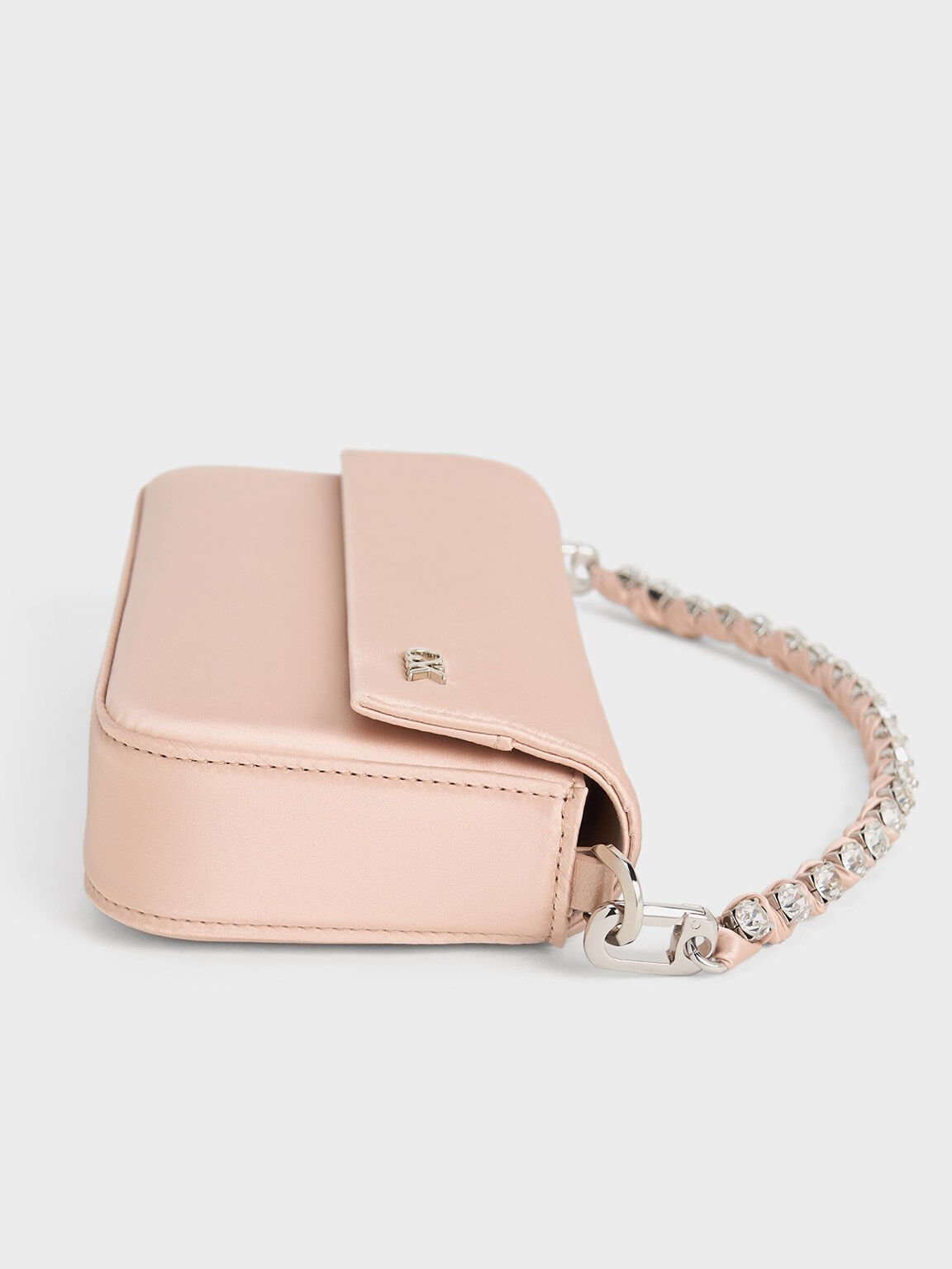 Tas Gem-Strap Front Flap Goldie Satin, Light Pink, hi-res