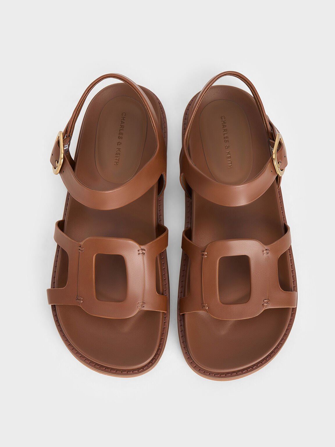 Sandal Buckled Cut-Out Easley, Caramel, hi-res