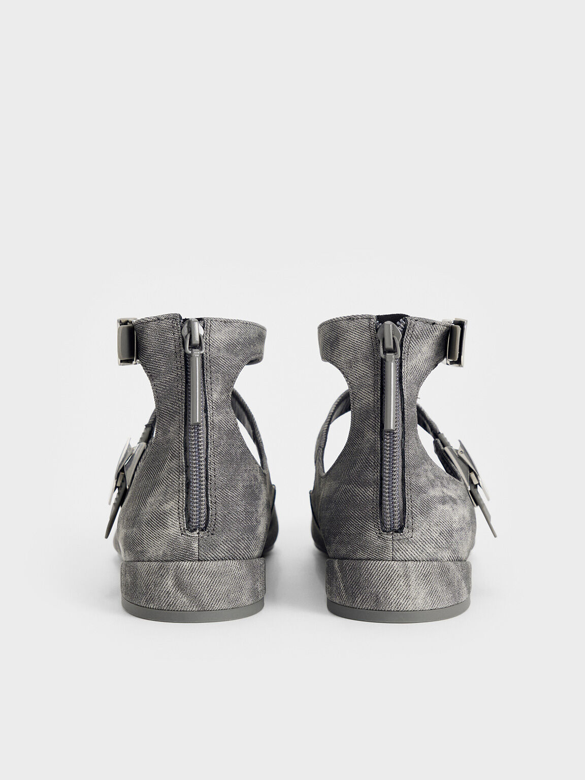 Sepatu Flats Mary Jane Pointed-Toe Robbie Denim, Dark Grey, hi-res