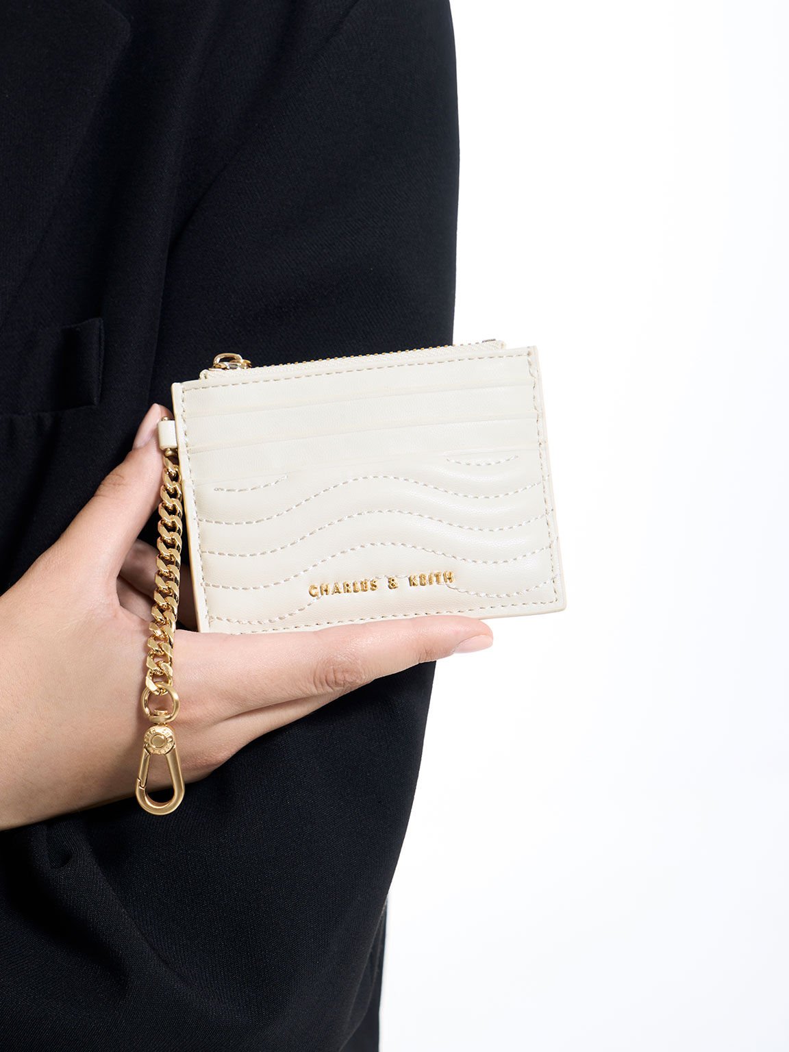 Card Holder Zip Stitch-Trim Aubrielle, Cream, hi-res