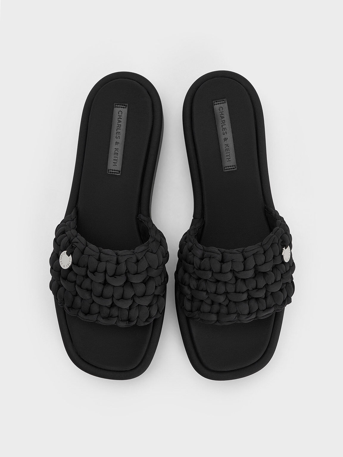 Sandal Flatform Woven, Black Textured, hi-res