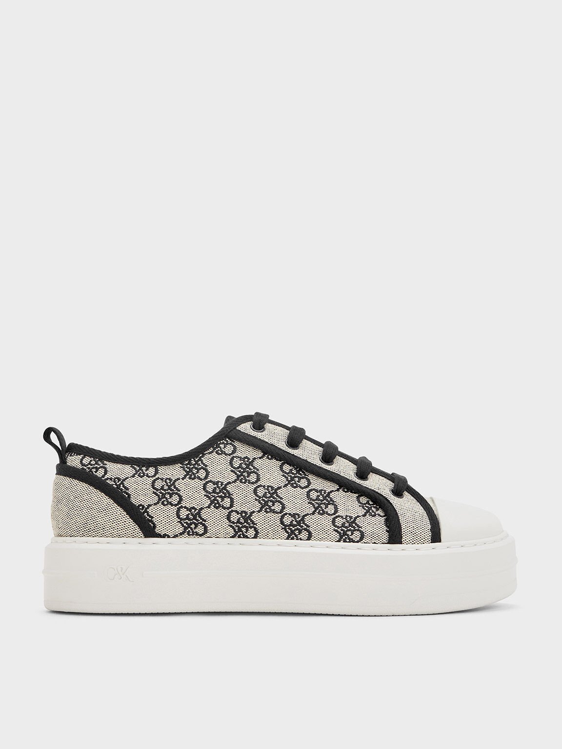 Canvas Monogram Flatform Sneakers, Multi, hi-res