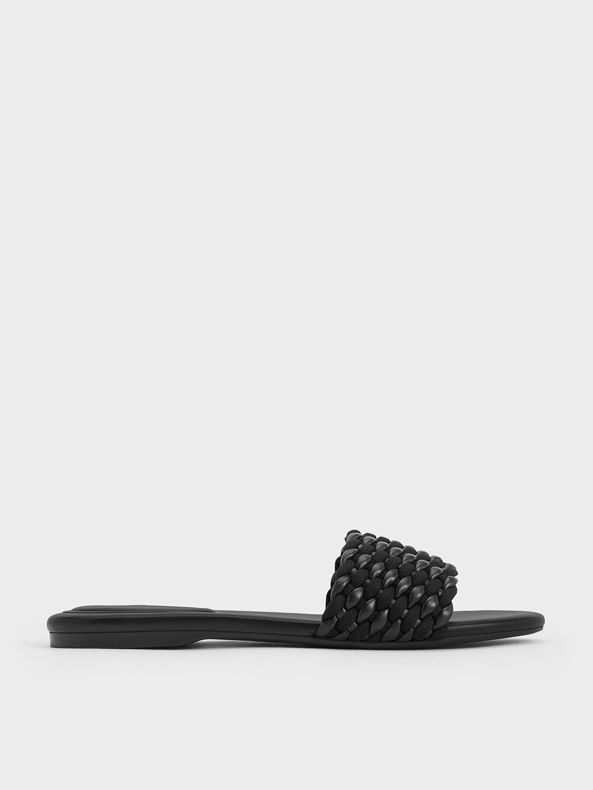 Sandal Slides Open-Toe Woven, Black, hi-res