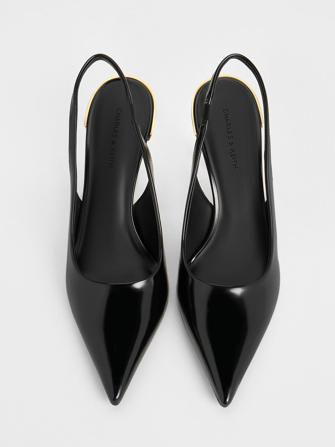 Metallic-Heel Pointed-Toe Slingback Pumps, Black Box, hi-res