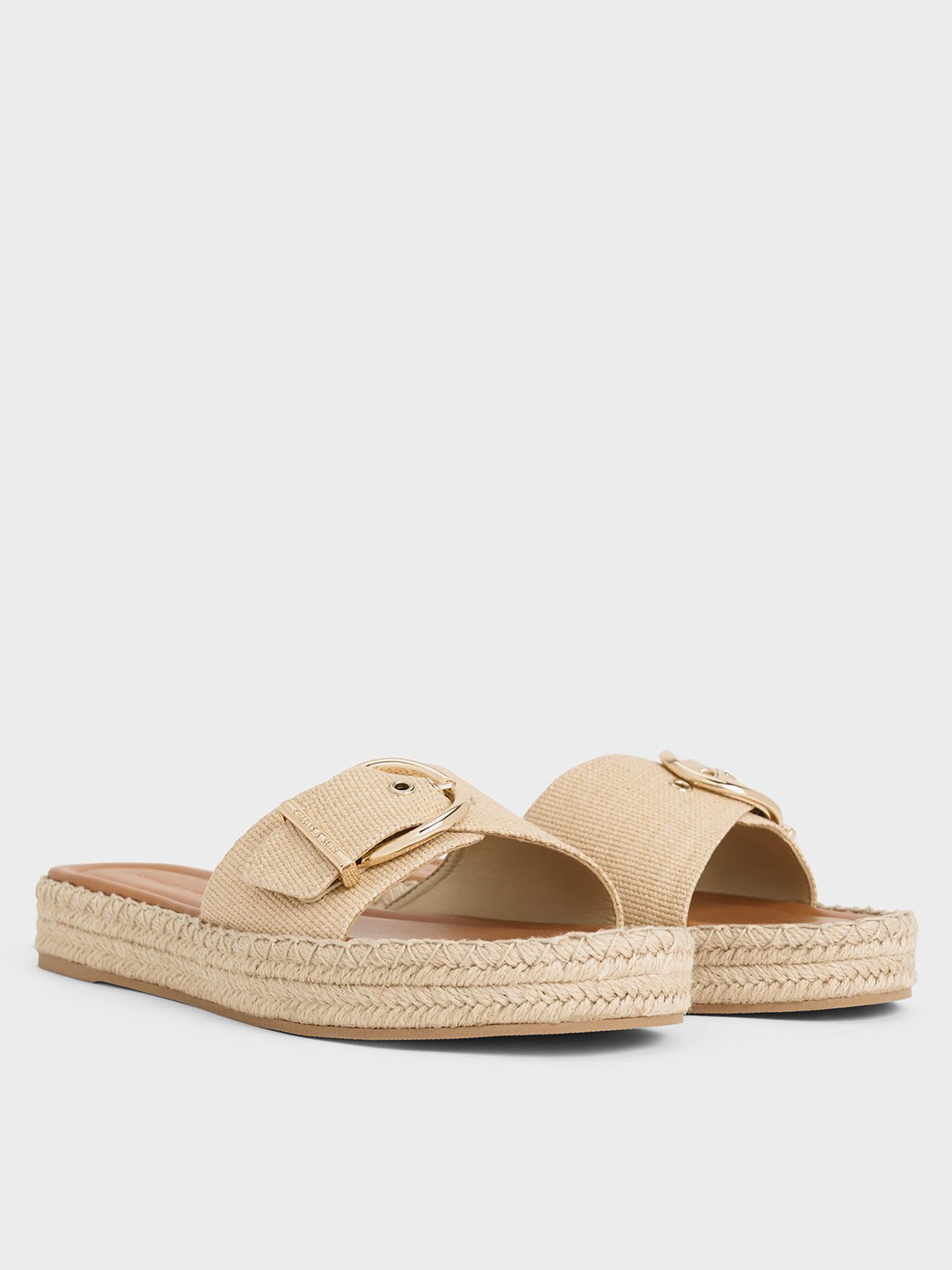 Sandal Buckled Espadrille Woven, Sand, hi-res