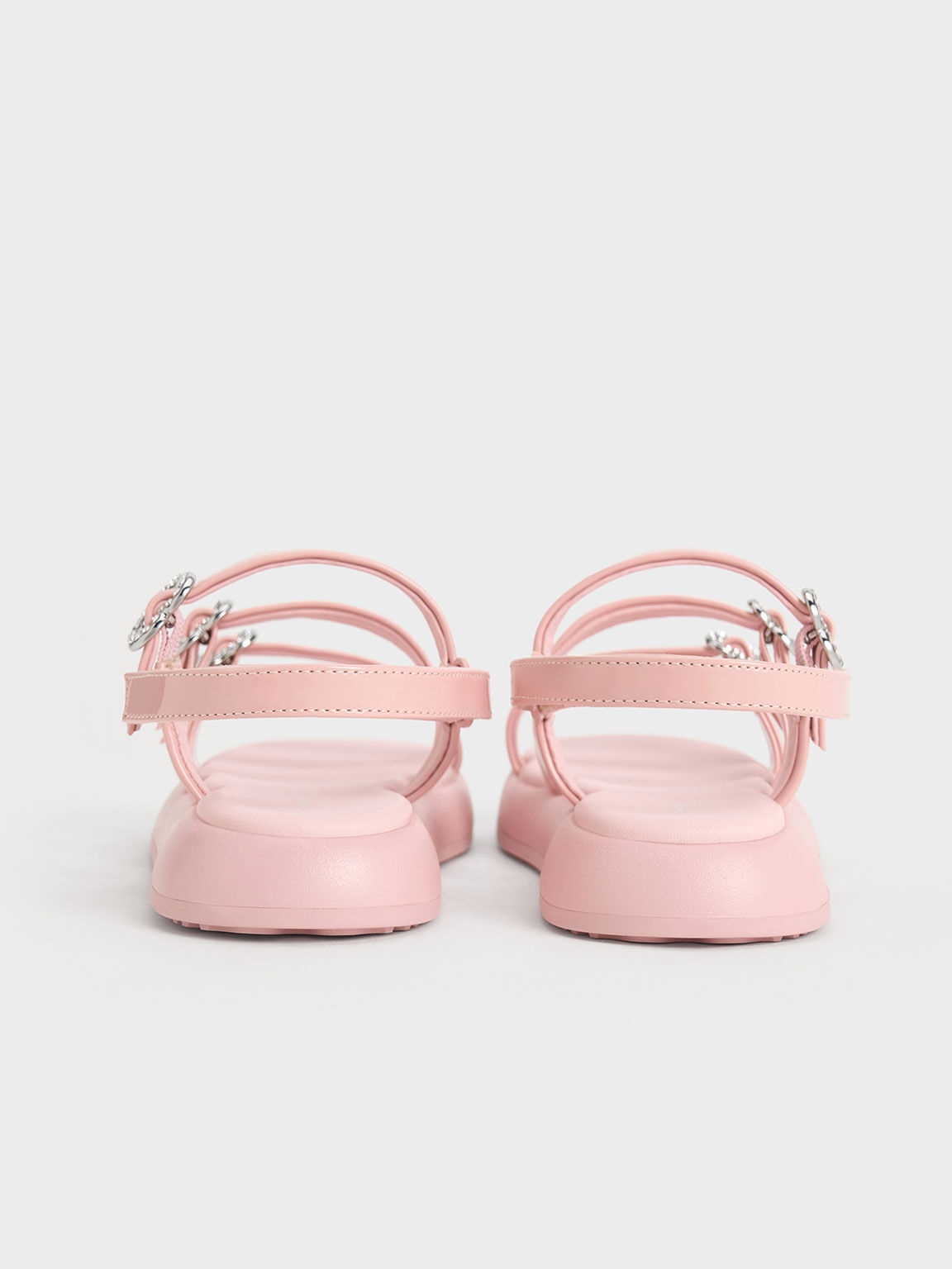 Sandal Strappy Girls' Heart-Embellished Patent, Pink, hi-res