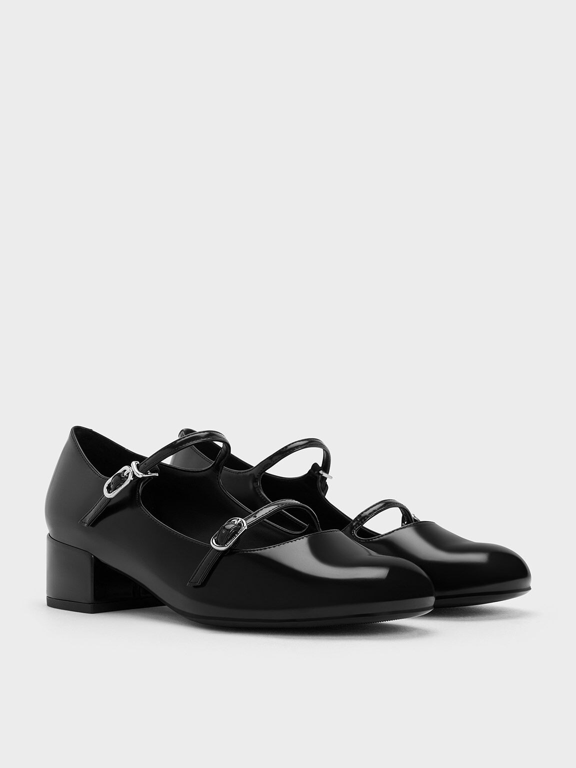 Double-Strap Block-Heel Mary Janes, Black Box, hi-res