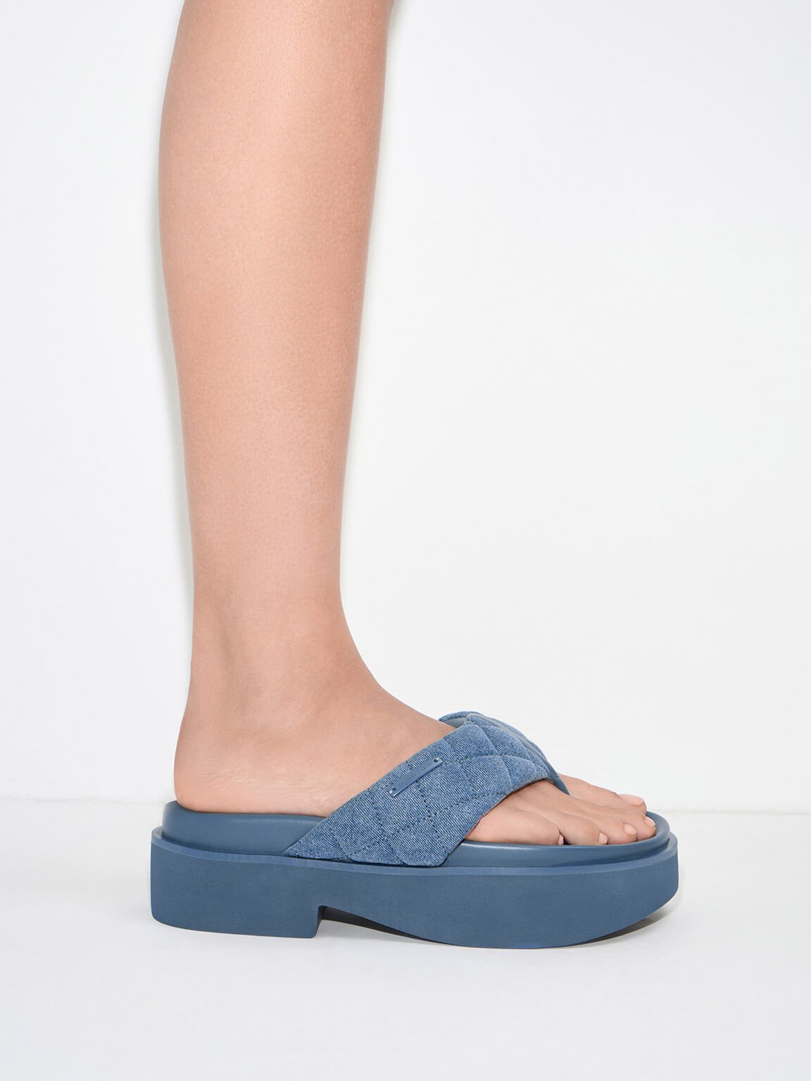 Denim V-Strap Platform Thong Sandals, Denim Blue, hi-res