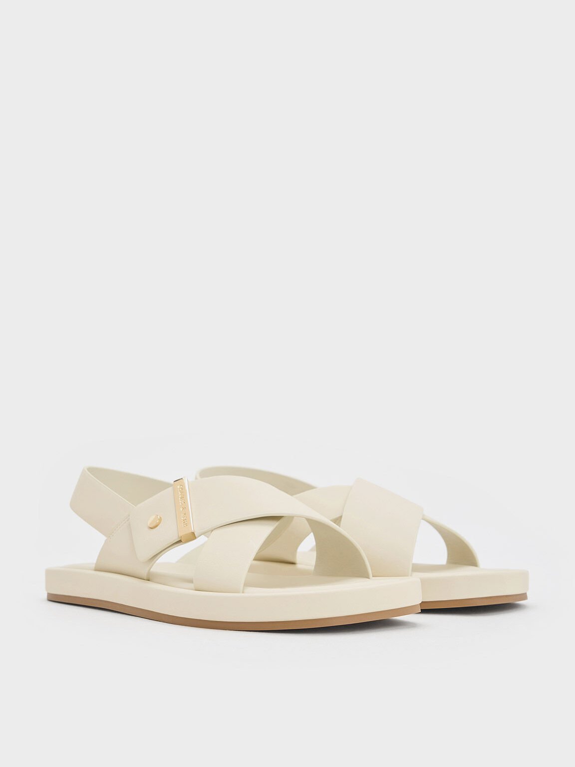 Crossover-Strap Slingback Sandals, Chalk, hi-res