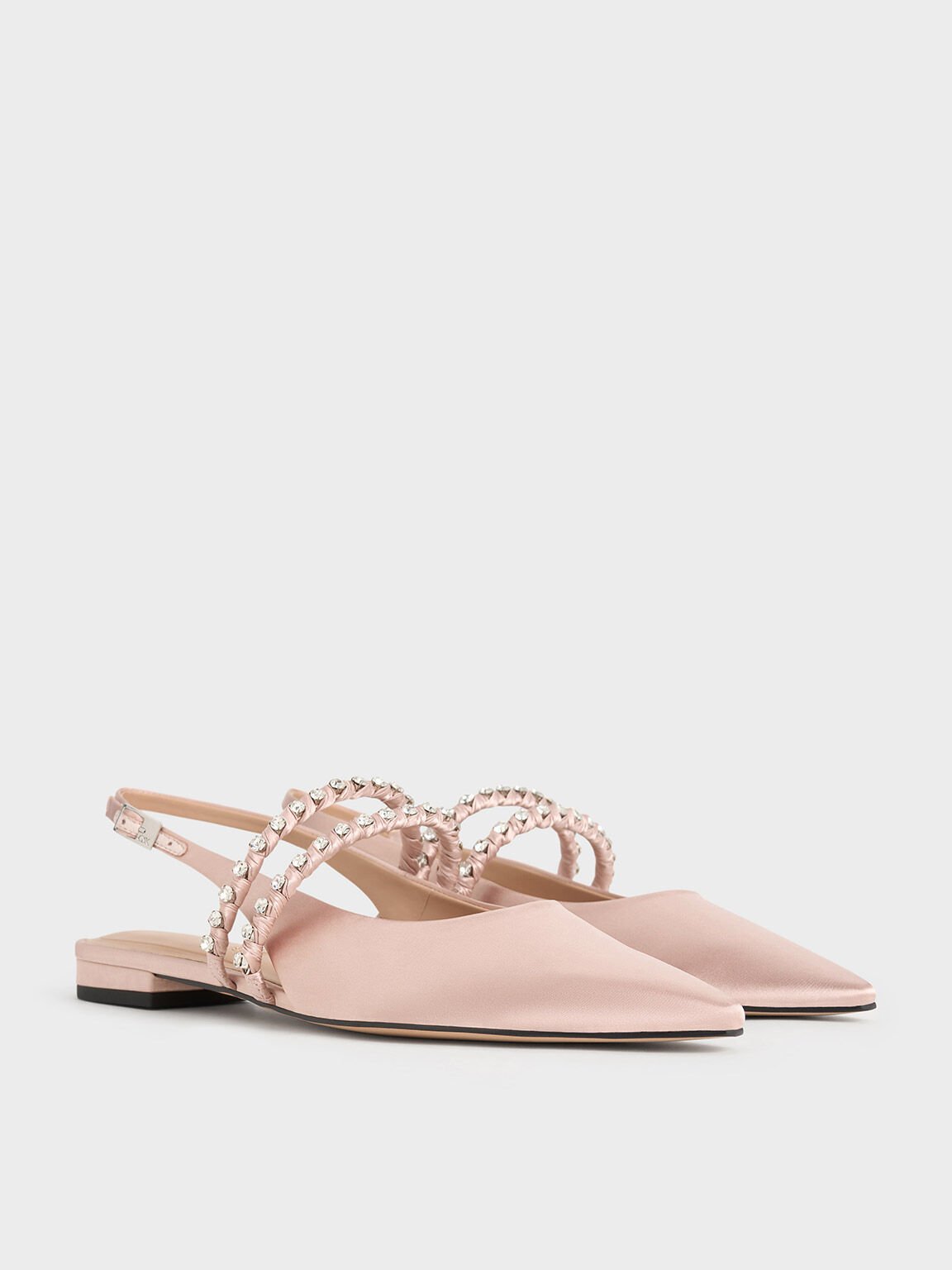 Goldie Recycled Polyester Gem-Encrusted Mary Jane Flats, Light Pink, hi-res