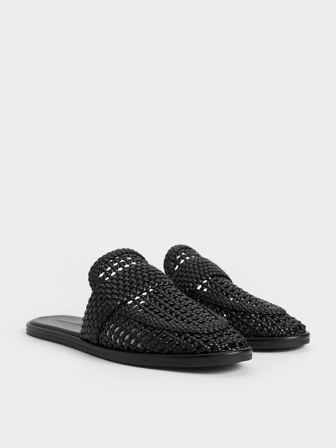 Sandal Flats Slip-On Woven, Black, hi-res